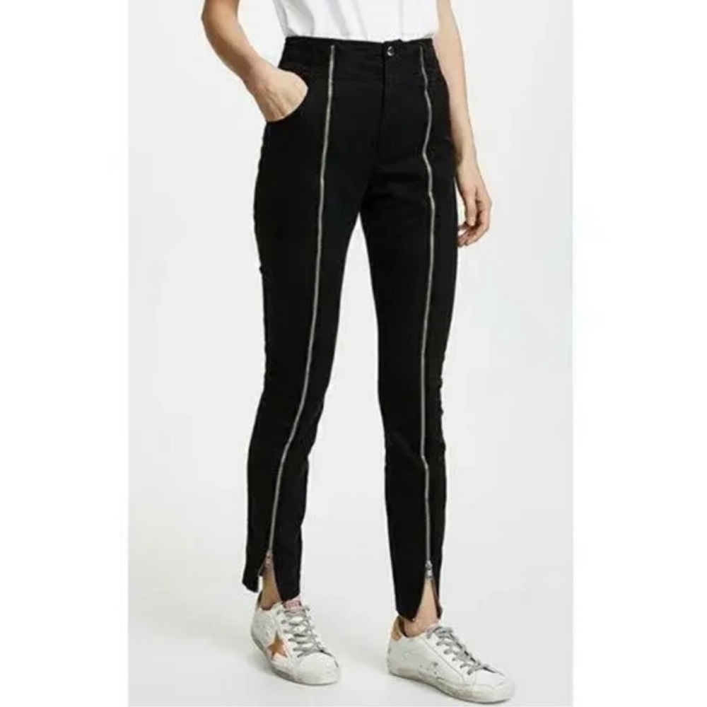 A.L.C. Black Zander Skinny Pants with Silver Zipper Detail